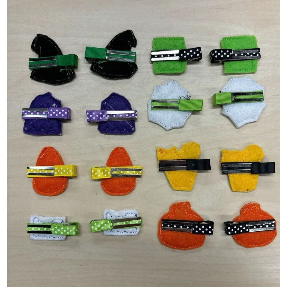 Girls Fall Autumn Hair Clips Handmade‎ Halloween Felt Barrettes Embroidered Cute